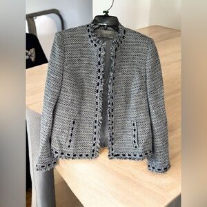 R Raymond Tweed Style Blazer Medium Fringe Trim Italian tailored business